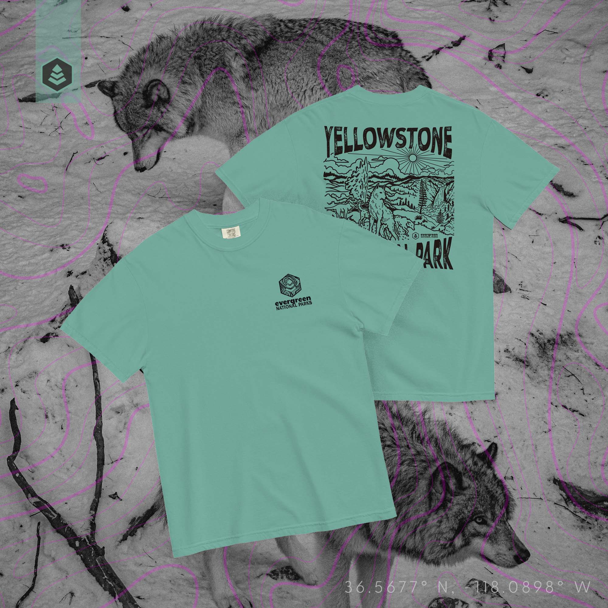 Yellowstone National Park (Breathable Relaxed Fit T-shirt) - Evergreen
