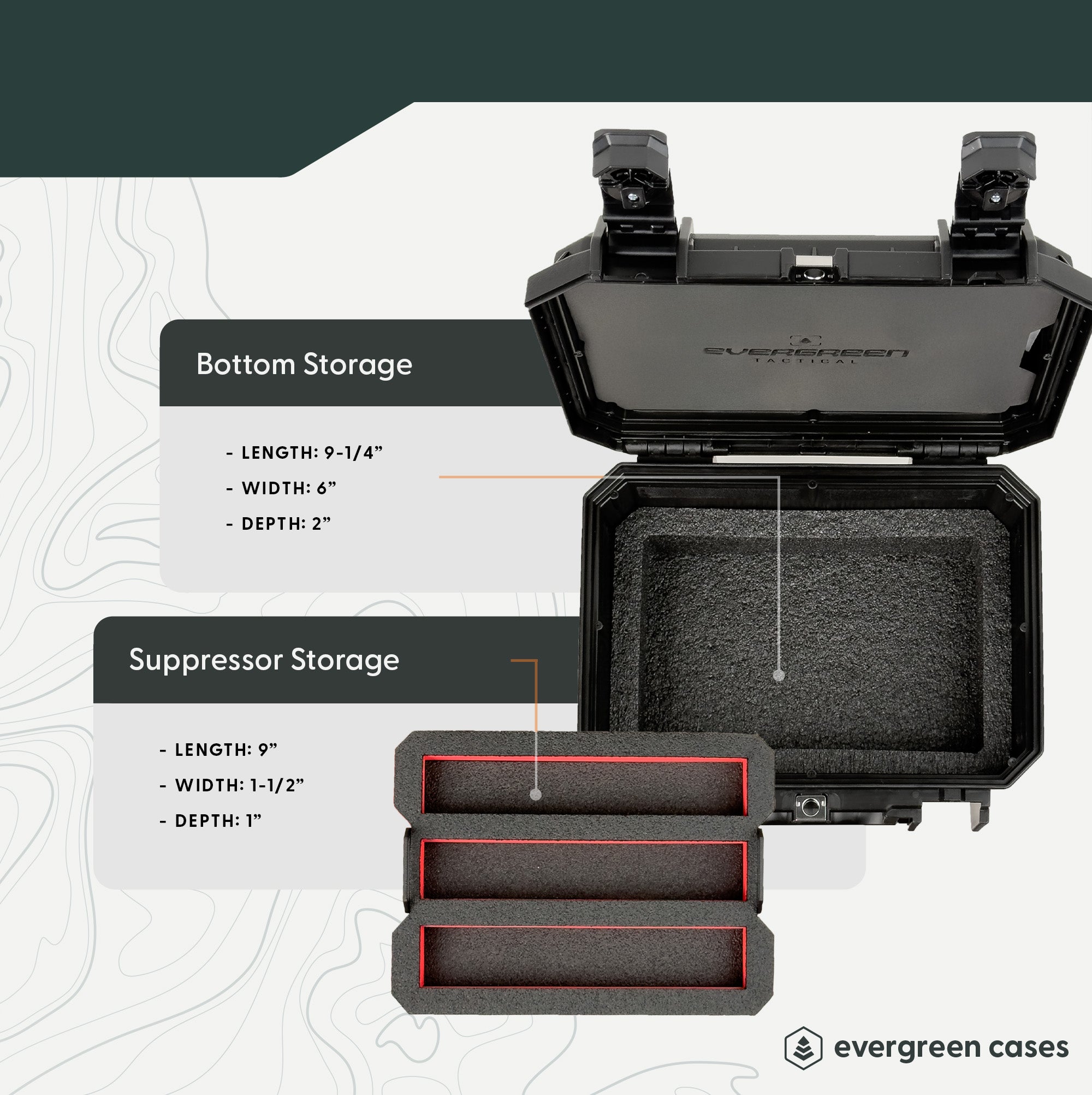 Evergreen 333 Suppressor Case – Holds 3 Suppressors + Accessory Evergreen 333 Suppressor Case – Holds 3 Suppressors + Accessory
