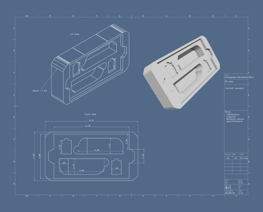 Technical drawing of a custom foam insert for an Evergreen case