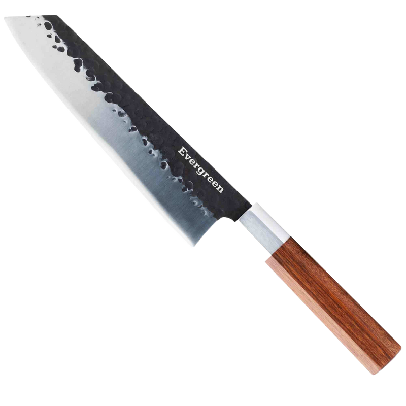 Evergreen 8” Professional Classic Chef Knife, Stainless Steel, Great for Paring, Dicing, Cutting with Octagon Wood Handle, Blade Sharpener and Gift Box
